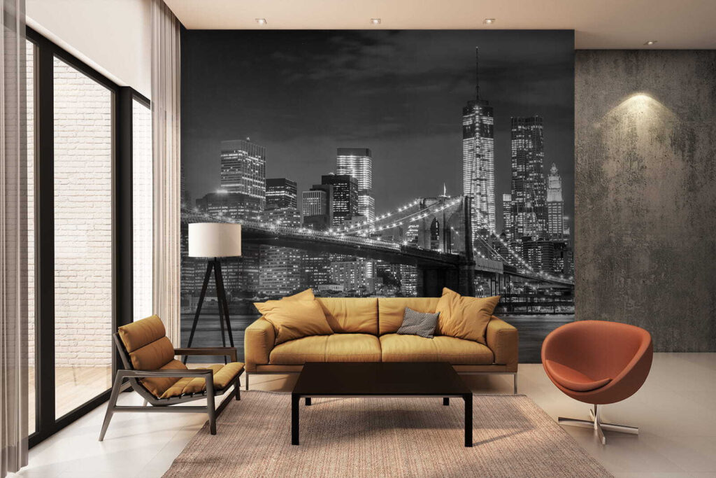 Bridge over water with city skyline at night Bridge over water with city skyline at night