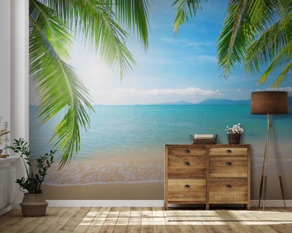 Plage avec palmiers et eau bleue Plage avec palmiers et eau bleue