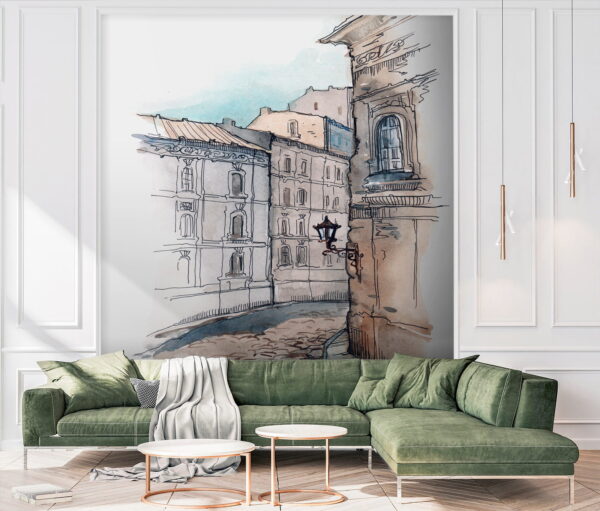 Dessin d'une rue avec des bâtiments Dessin d'une rue avec des bâtiments