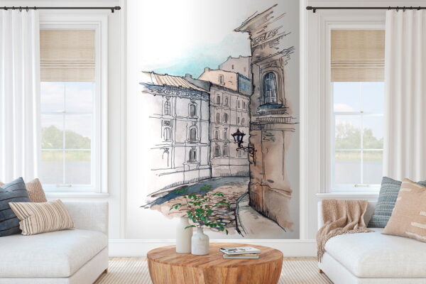 Dessin d'une rue avec des bâtiments Dessin d'une rue avec des bâtiments