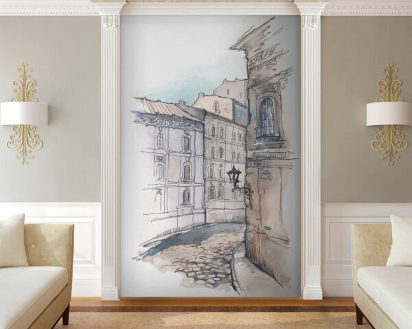 Dessin d'une rue avec des bâtiments Dessin d'une rue avec des bâtiments