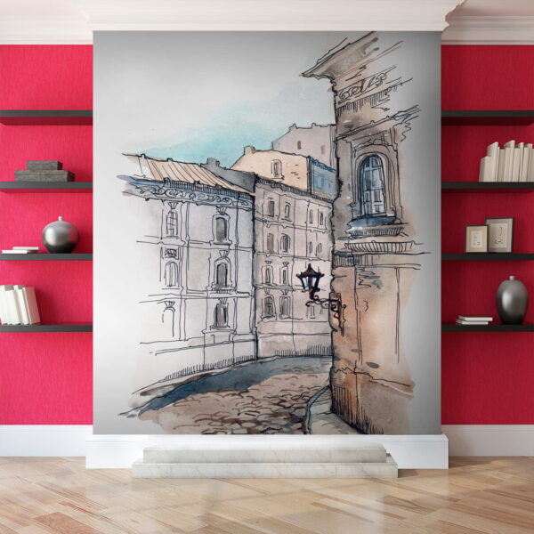 Dessin d'une rue avec des bâtiments Dessin d'une rue avec des bâtiments
