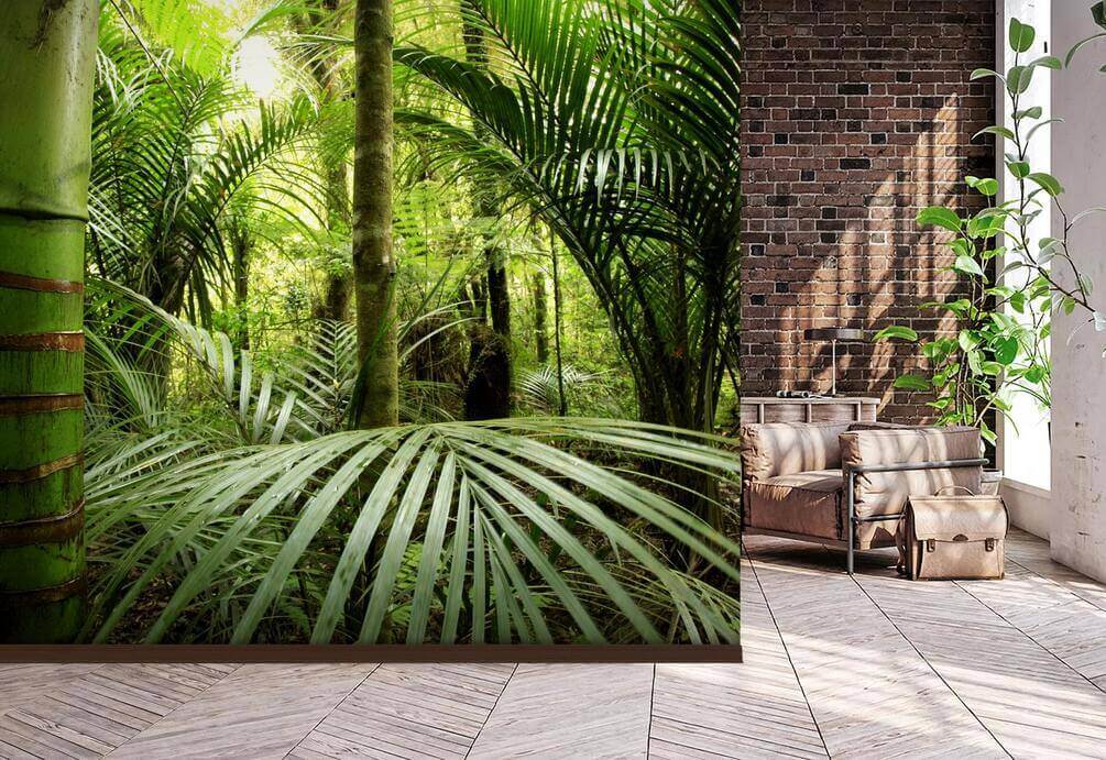 Green forest with palm trees