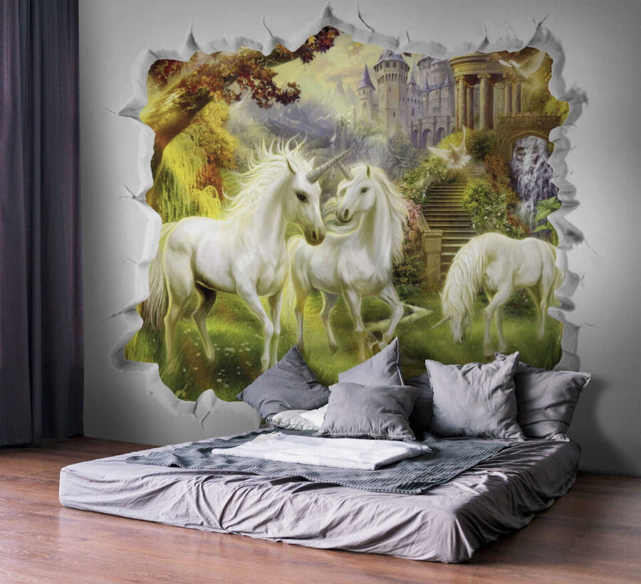 Mur avec château et licornes Mur avec château et licornes