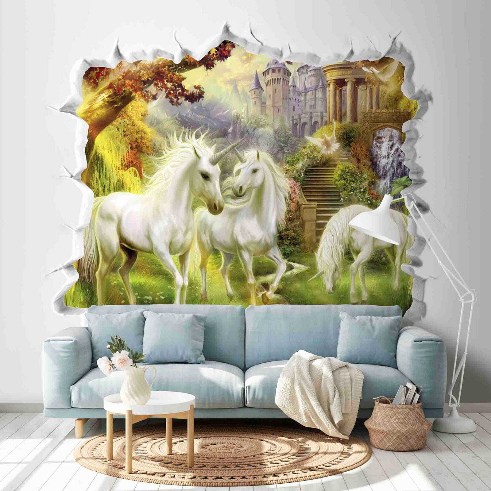 Mur avec château et licornes u60025pig1m - Mur avec château et licornes - tegory