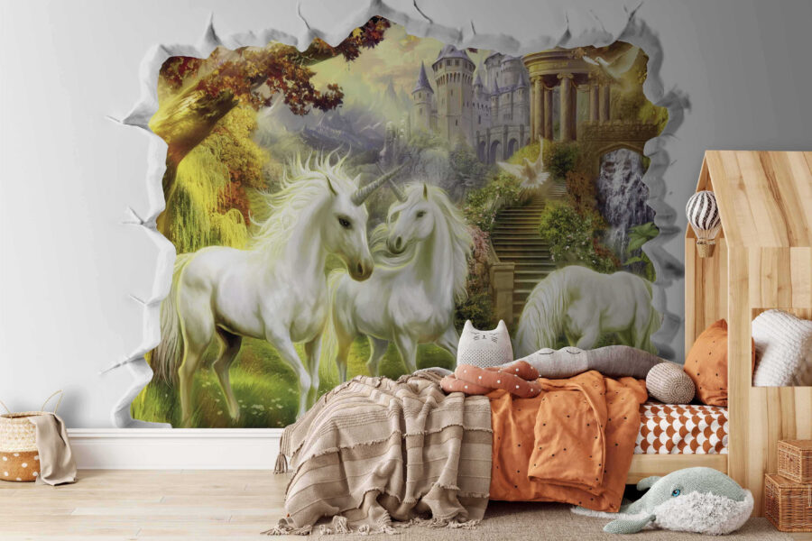 Mur avec château et licornes Mur avec château et licornes