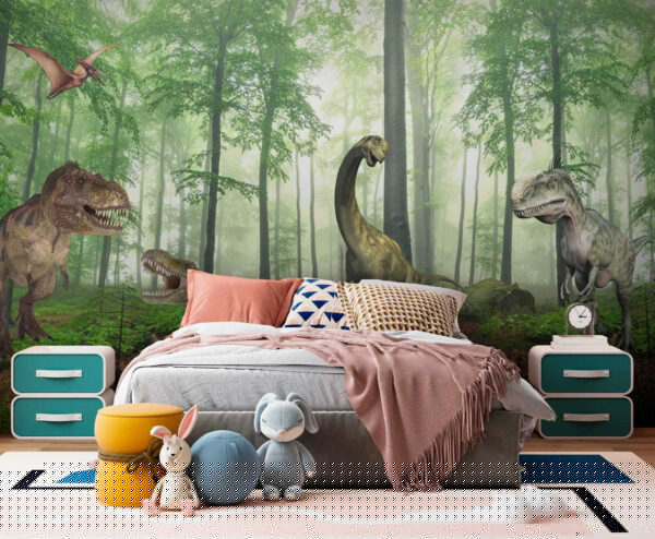 Groupe de dinosaures dans une forêt Groupe de dinosaures dans une forêt