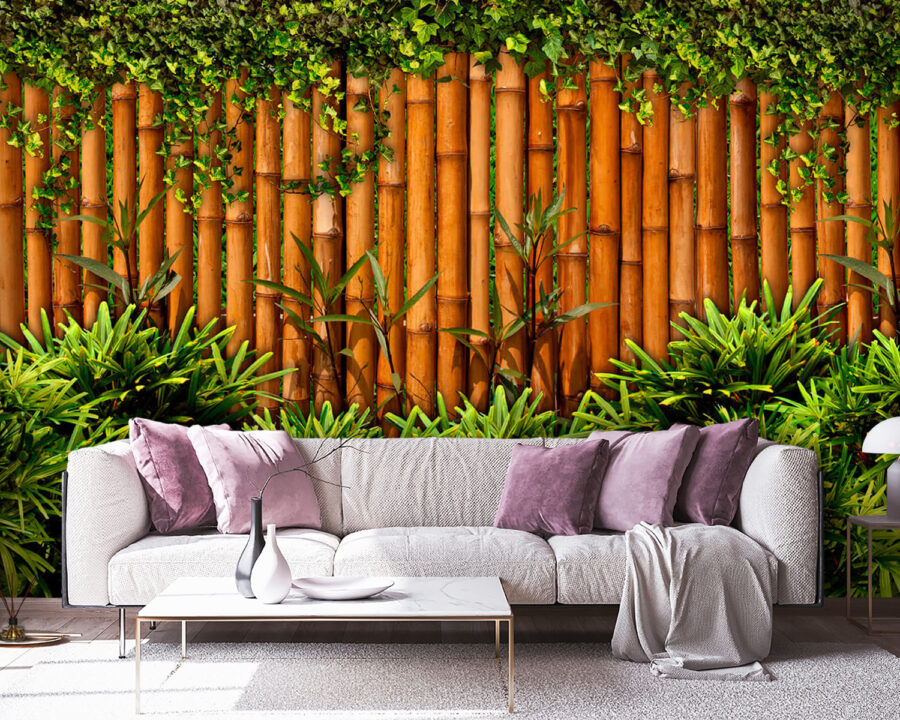Clôture en bambou avec plantes