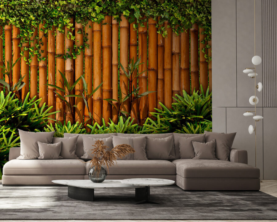 Clôture en bambou avec plantes