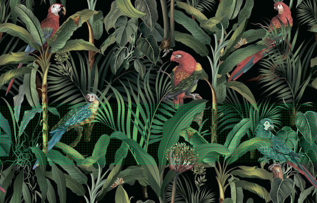 Papier peint avec des oiseaux et des plantes Papier peint avec des oiseaux et des plantes