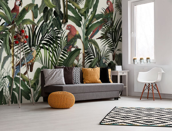 Papier peint avec des oiseaux et des plantes Papier peint avec des oiseaux et des plantes