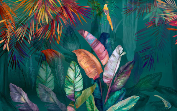 Feuilles et oiseaux tropicaux colorés Feuilles et oiseaux tropicaux colorés