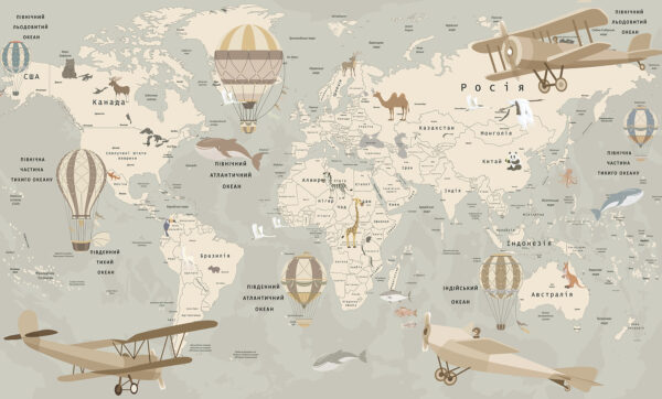Carte du monde avec avions et animaux Carte du monde avec avions et animaux