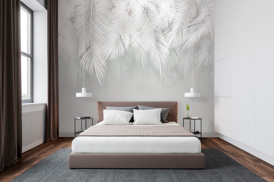 Papier peint Motif de plumes blanches sur fond gris – Image 2