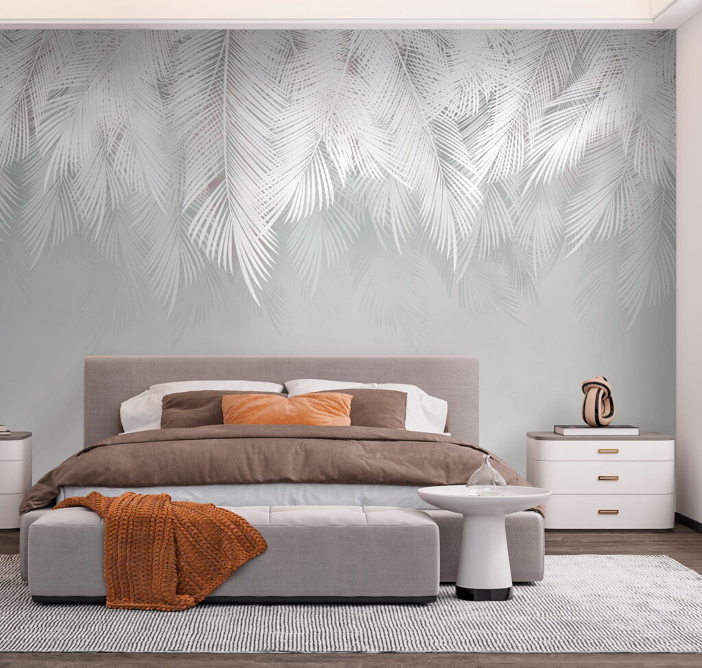 White feather pattern on a gray background White feather pattern on a gray background