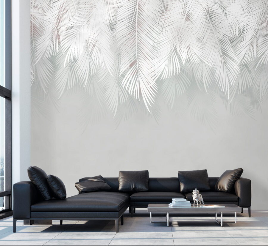 Papier peint Motif de plumes blanches sur fond gris – Image 9