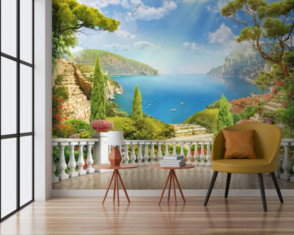 Balcon avec vue sur un lac et des arbres Balcon avec vue sur un lac et des arbres