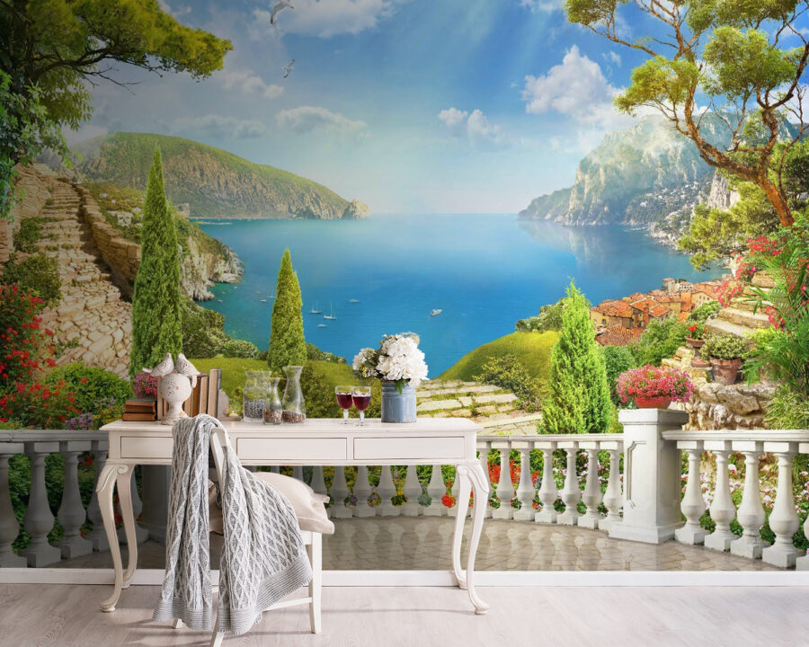 Balcon avec vue sur un lac et des arbres Balcon avec vue sur un lac et des arbres