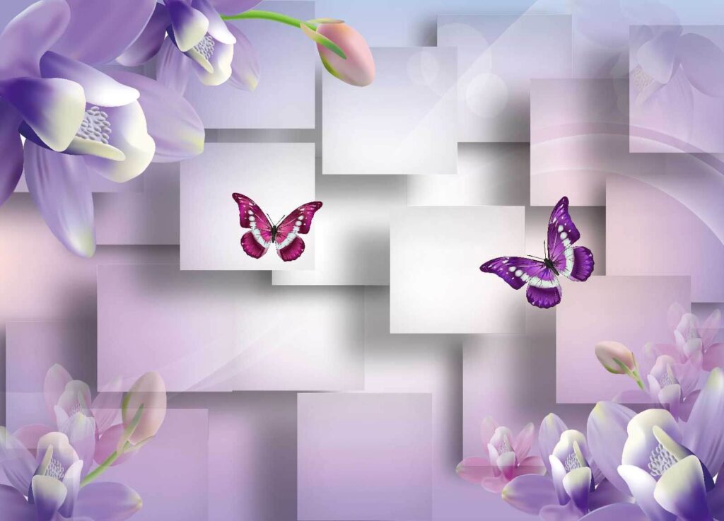 Fleurs et papillons violets et blancs Fleurs et papillons violets et blancs
