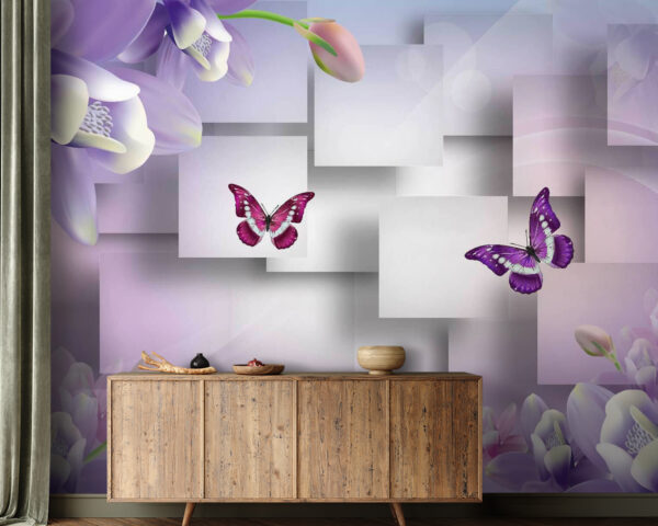 Fleurs et papillons violets et blancs Fleurs et papillons violets et blancs