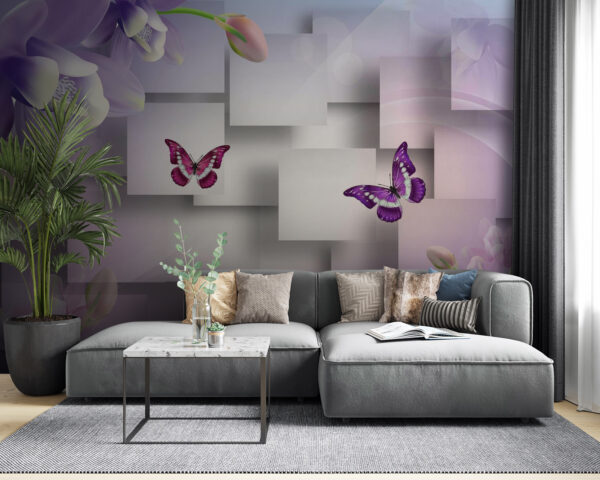 Fleurs et papillons violets et blancs Fleurs et papillons violets et blancs