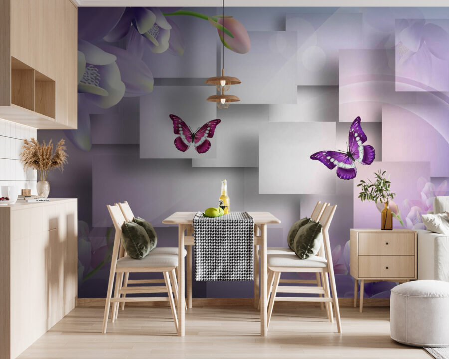 Fleurs et papillons violets et blancs Fleurs et papillons violets et blancs