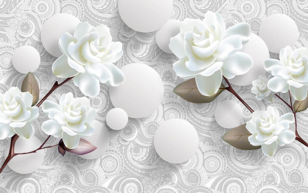 Fleurs et cercles blancs sur fond blanc Fleurs et cercles blancs sur fond blanc