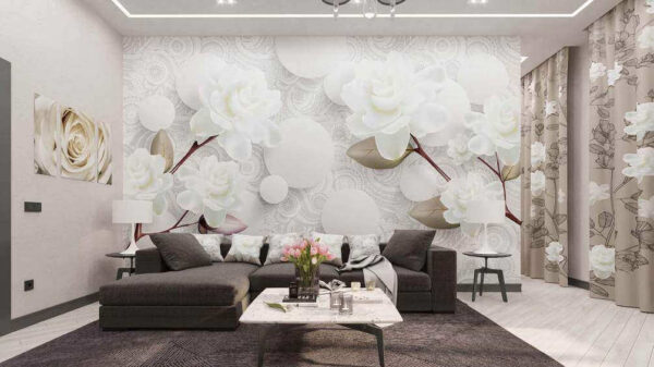 Fleurs et cercles blancs sur fond blanc Fleurs et cercles blancs sur fond blanc