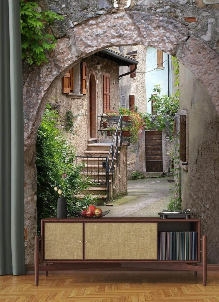 Stone archway with plants and stairs Stone archway with plants and stairs