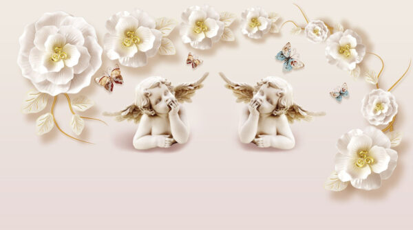 Groupe d'anges avec des ailes et des fleurs Groupe d'anges avec des ailes et des fleurs