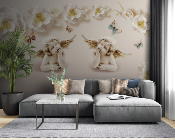 Groupe d'anges avec des ailes et des fleurs Groupe d'anges avec des ailes et des fleurs
