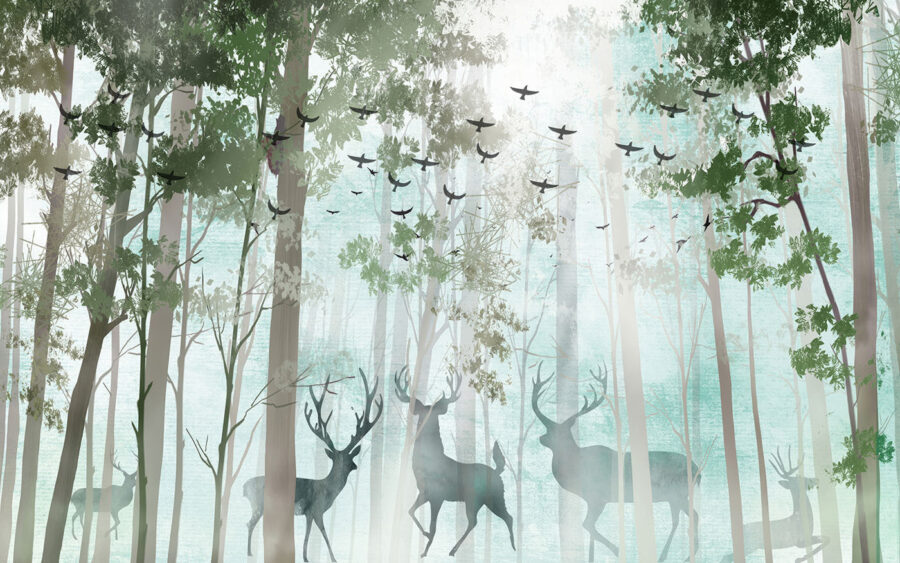 Papier peint Groupe de cerfs dans une forêt – Image 4