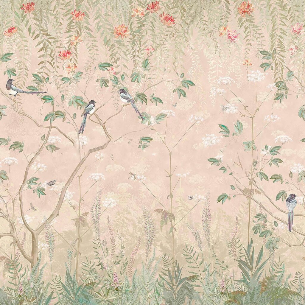 u66462p 1024x1024 - Papier peint avec des oiseaux sur des arbres et des fleurs - tegory
