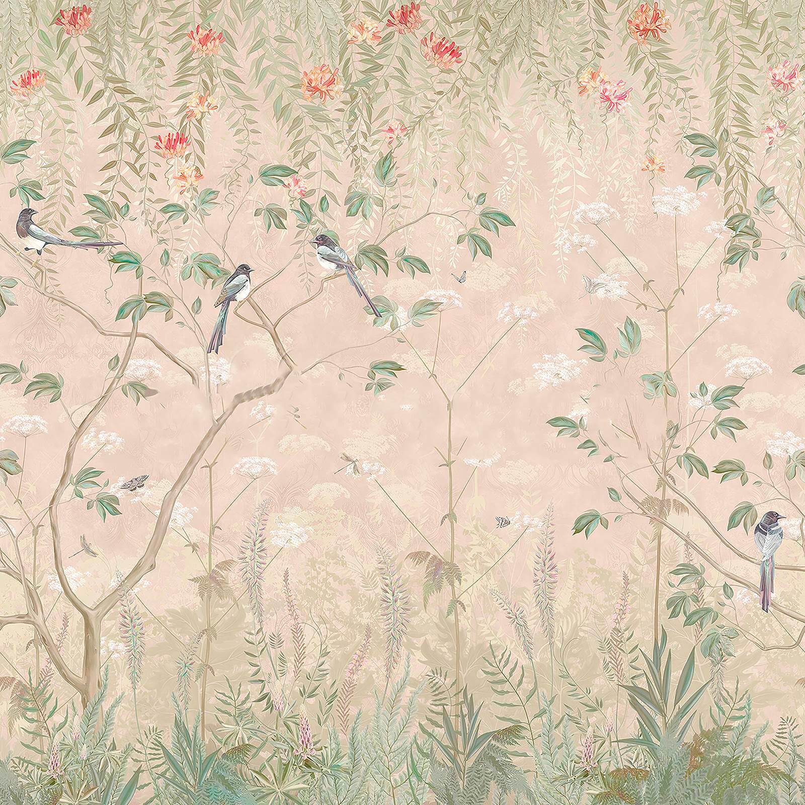 Papier peint avec des oiseaux sur des arbres et des fleurs u66462p - Papier peint avec des oiseaux sur des arbres et des fleurs - tegory