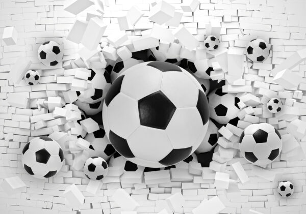 Groupe de ballons de football dans un tas de briques Groupe de ballons de football dans un tas de briques