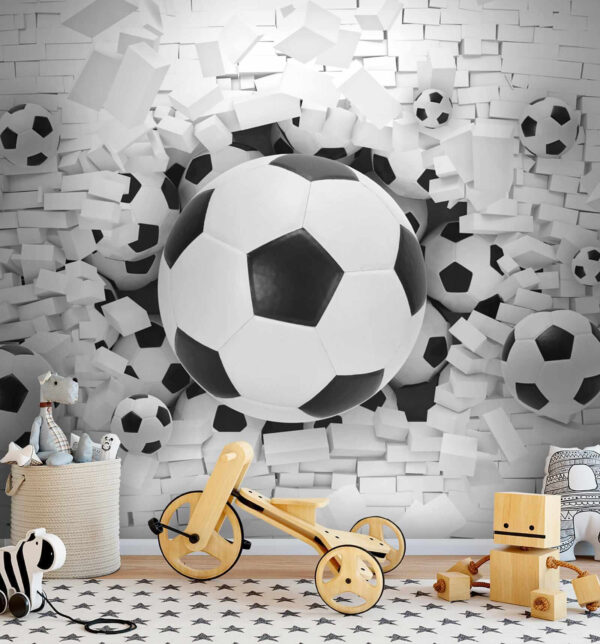 Groupe de ballons de football dans un tas de briques Groupe de ballons de football dans un tas de briques