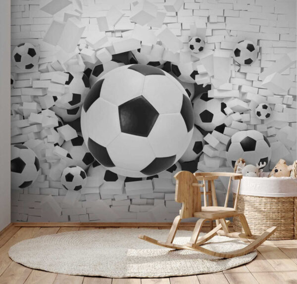 Groupe de ballons de football dans un tas de briques Groupe de ballons de football dans un tas de briques