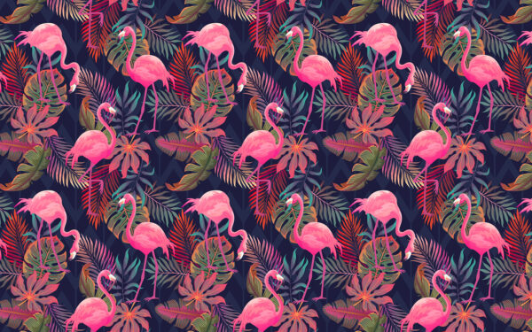 Un motif de flamants roses et de feuilles Un motif de flamants roses et de feuilles
