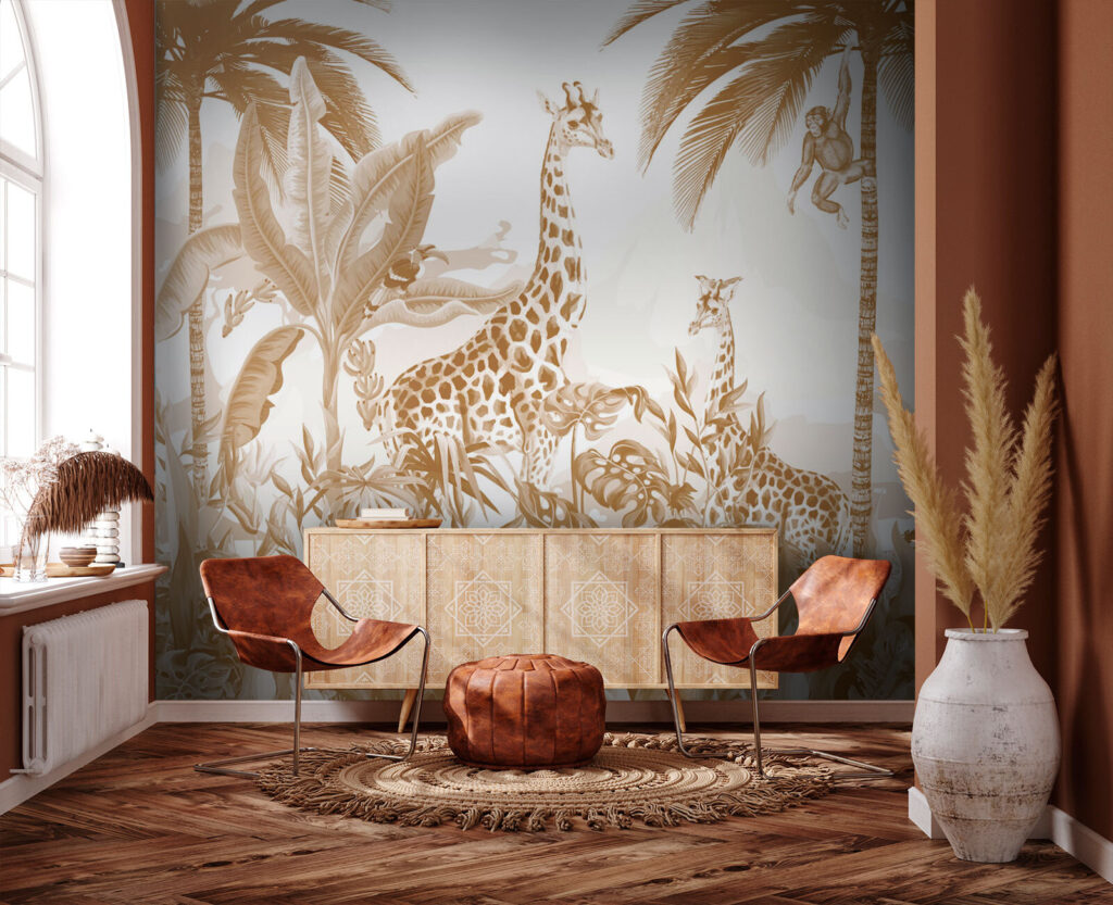 Wallpaper with giraffes and zebras Wallpaper with giraffes and zebras