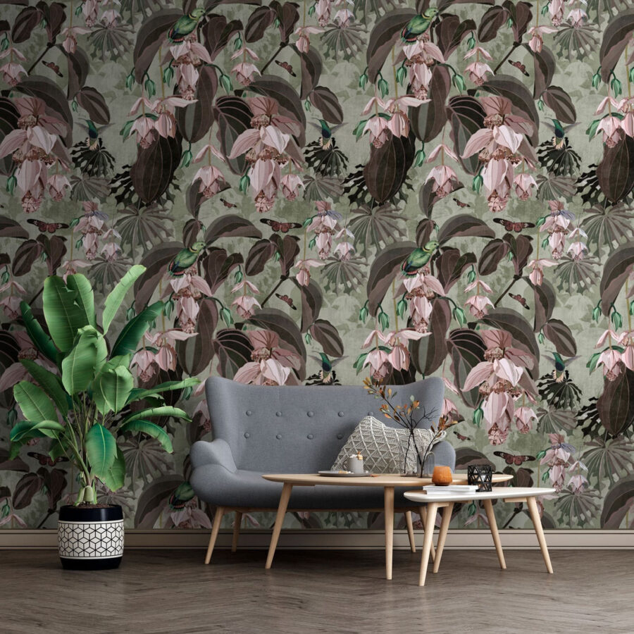 Motif de fleurs et d'oiseaux