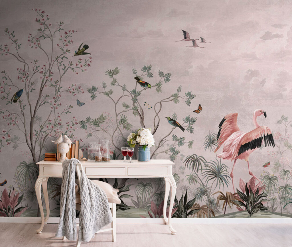 u73559pih2 1024x867 - Papier peint avec des oiseaux et des plantes - tegory