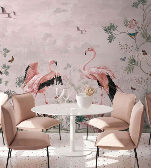 Papier peint avec des oiseaux et des plantes Papier peint avec des oiseaux et des plantes