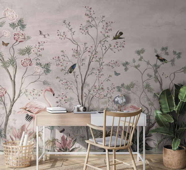 Papier peint avec des oiseaux et des plantes Papier peint avec des oiseaux et des plantes