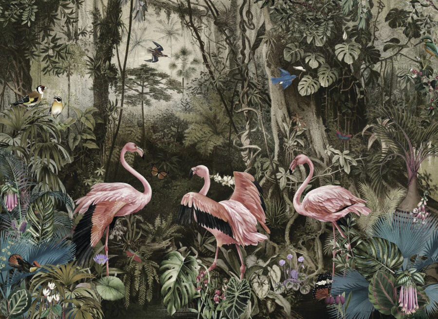 Groupe de flamants roses dans une forêt