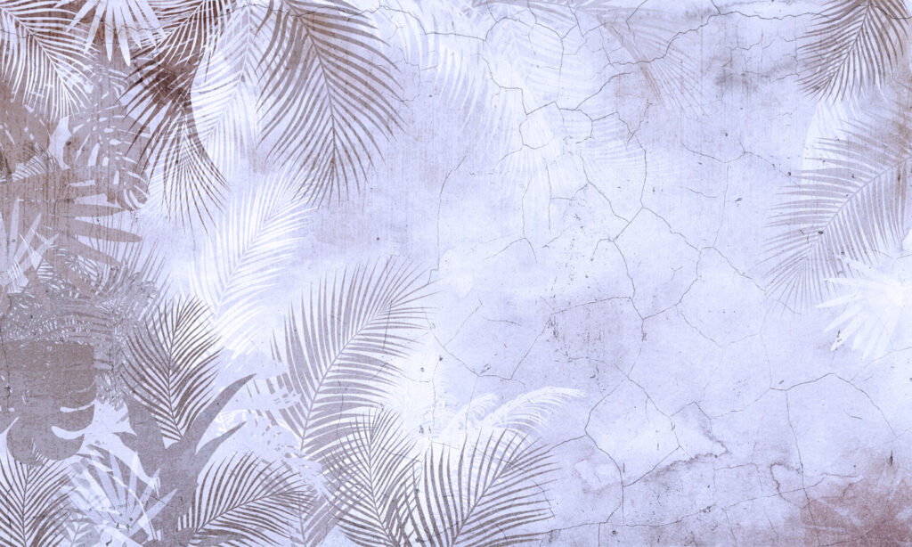 A wall with palm leaves
