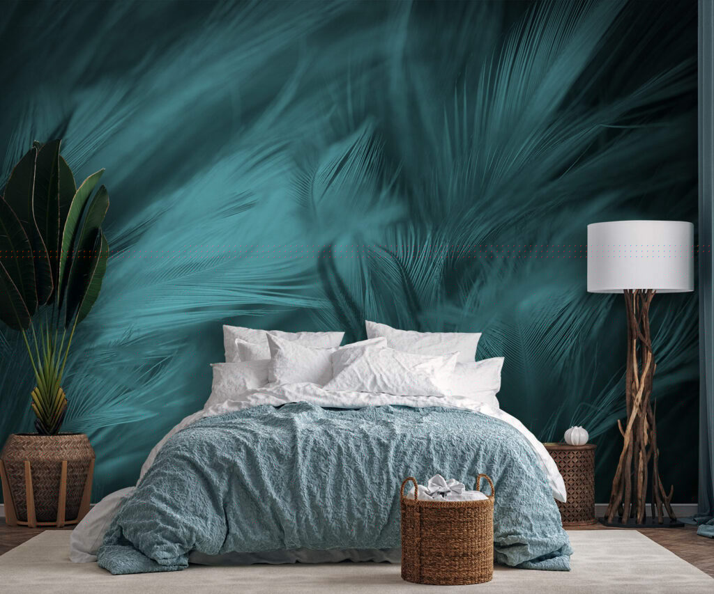 Soft teal feathers in gentle waves Soft teal feathers in gentle waves