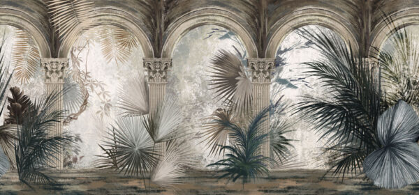 Papier peint avec colonnes et plantes Papier peint avec colonnes et plantes