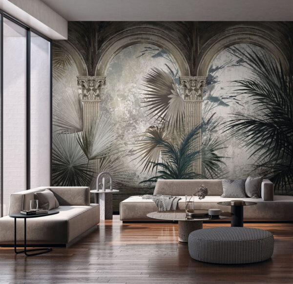 Papier peint avec colonnes et plantes Papier peint avec colonnes et plantes