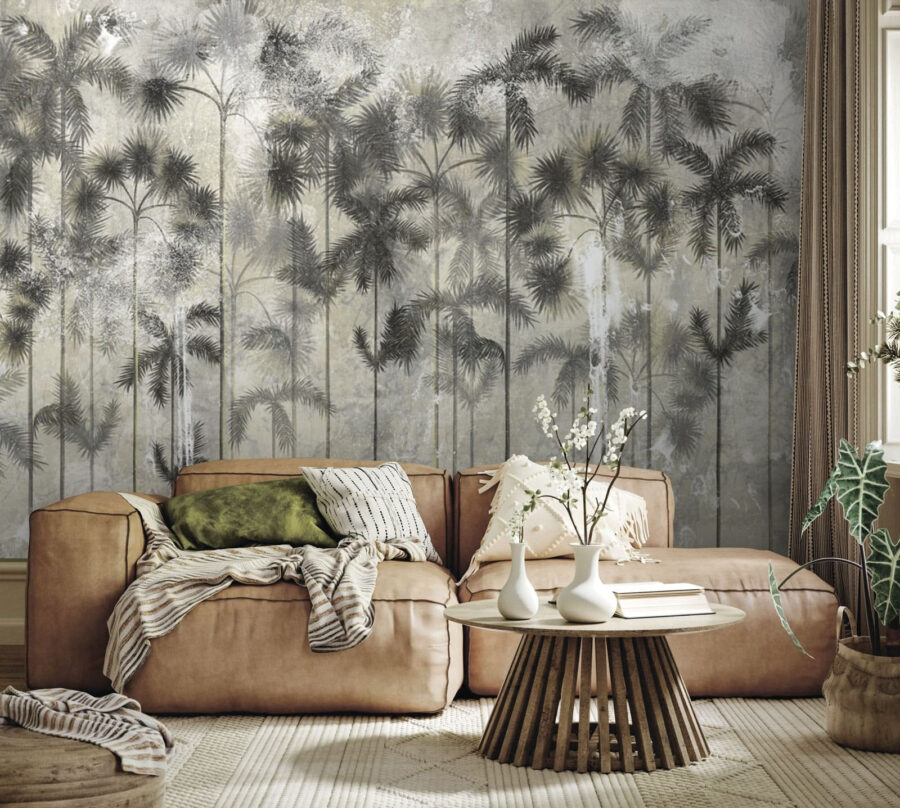 Papier peint Groupe d'arbres sur un mur – Image 4