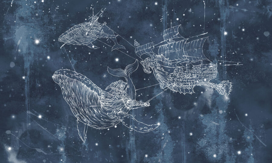 Dessin d'une baleine et d'un navire